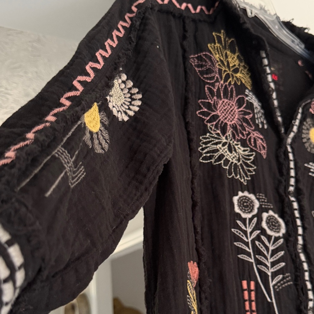 Johnny Was Black Button Down With Multicolor Embr… - image 4